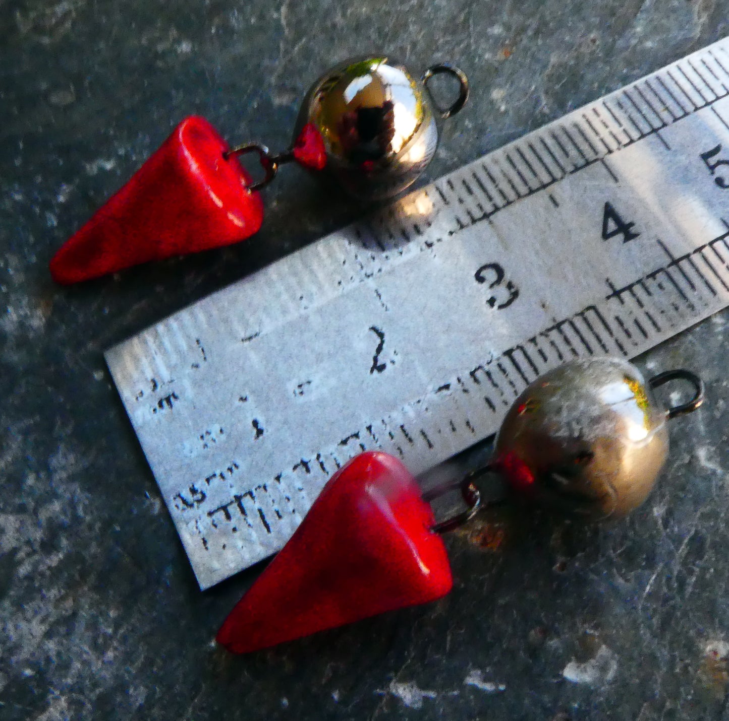 Ceramic Bobble and Spikelet Dangles - Platinum Lustre and Red