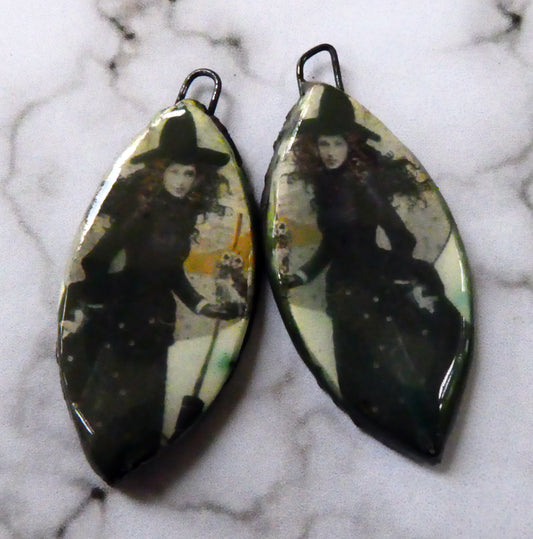 Ceramic Witch Decal Drop Earring Charms #1