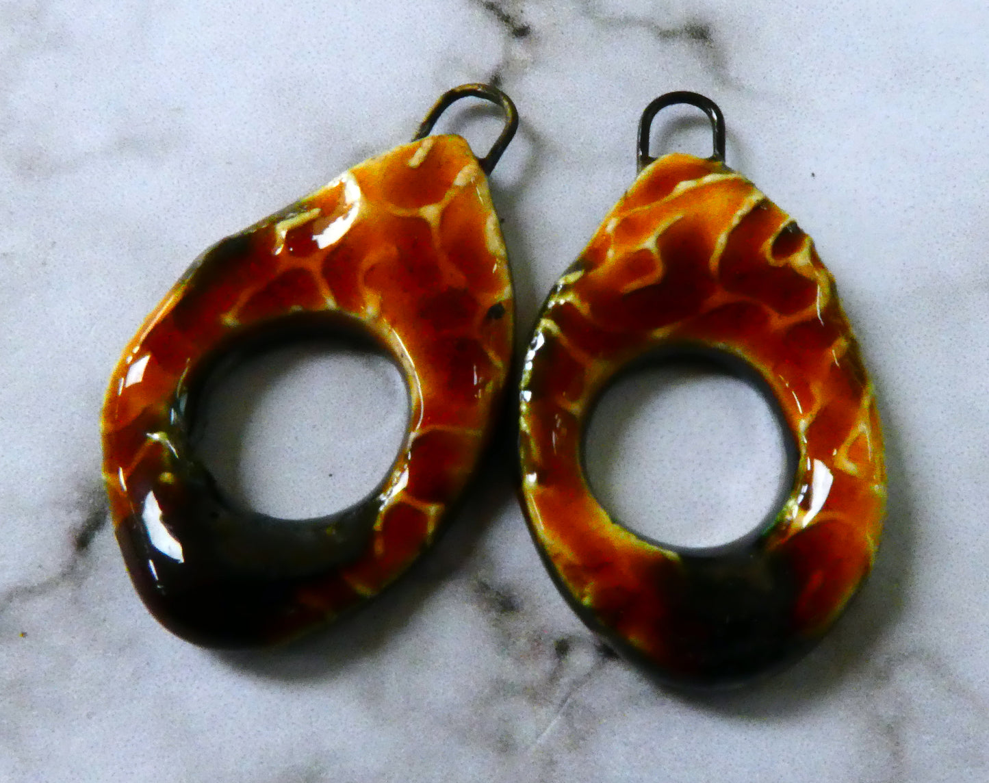 Ceramic Textured Hoop Earring Charms - Cognac