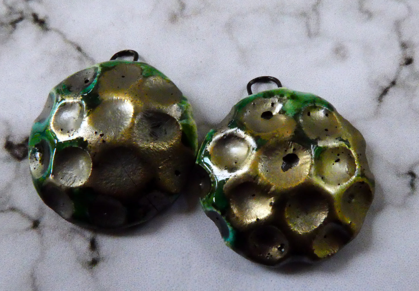 Ceramic Dimpled Bowl Earring Charms -Algae Bloom