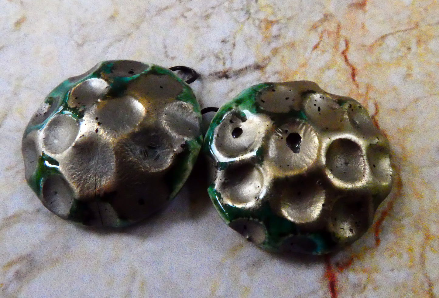 Ceramic Dimpled Bowl Earring Charms -Algae Bloom