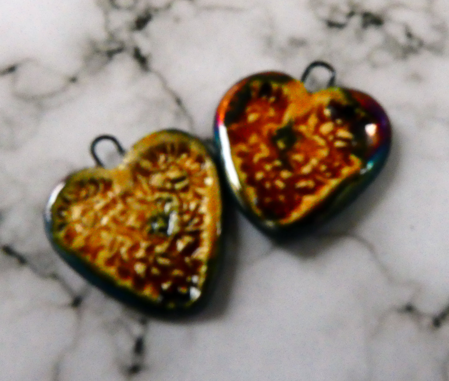 Ceramic Scorchy Textured Heart Earring Charms -Cognac