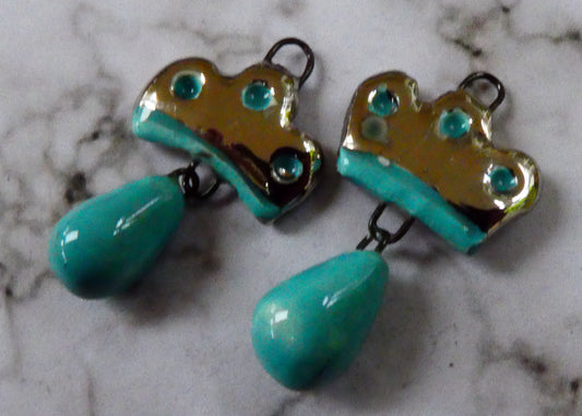 Ceramic Crown Earring Charms -Papago Turquoise