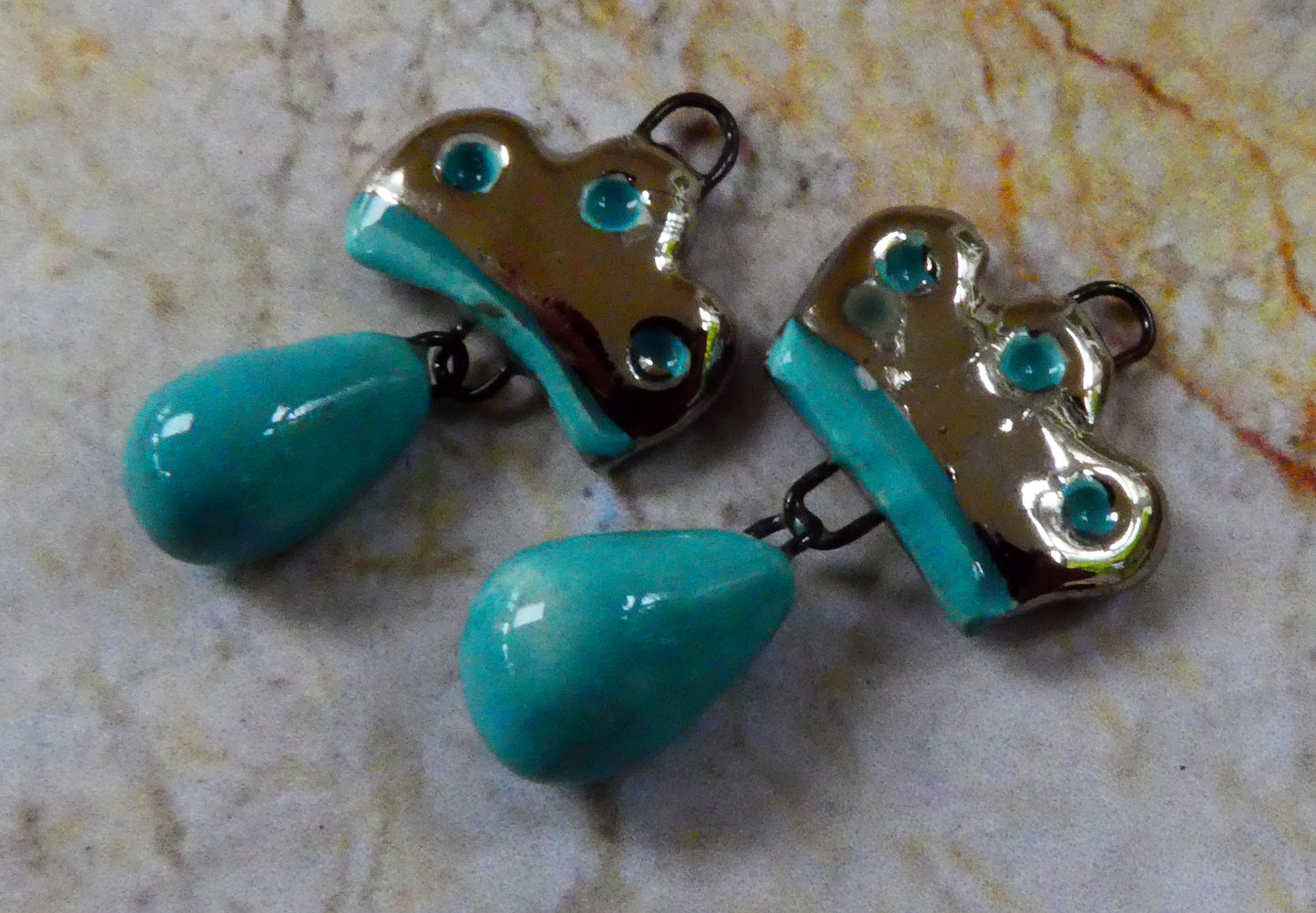 Ceramic Crown Earring Charms -Papago Turquoise