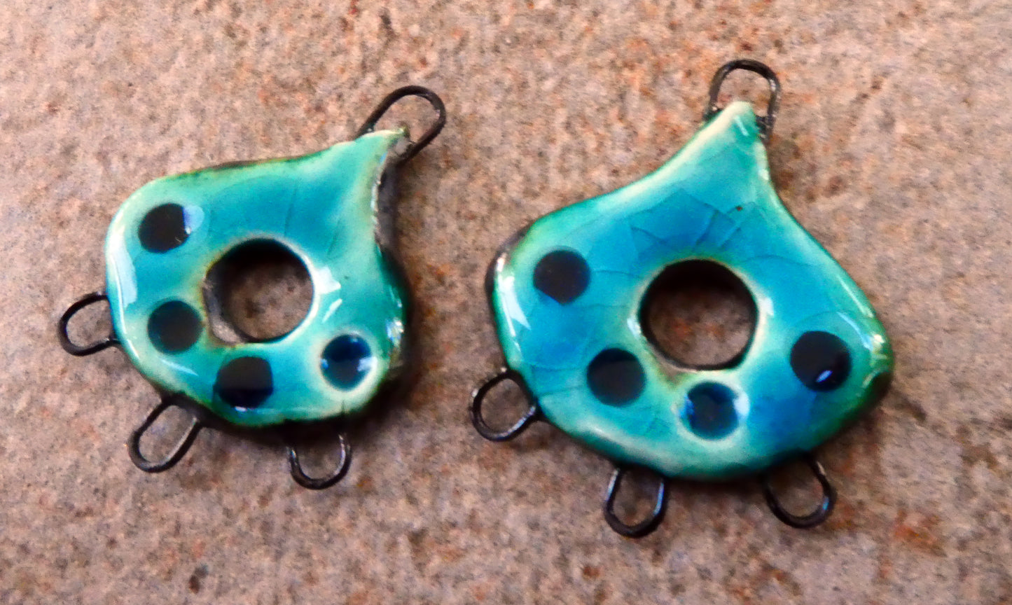 Ceramic Textured Three Hoop Earring Connectors - Oriental Blue