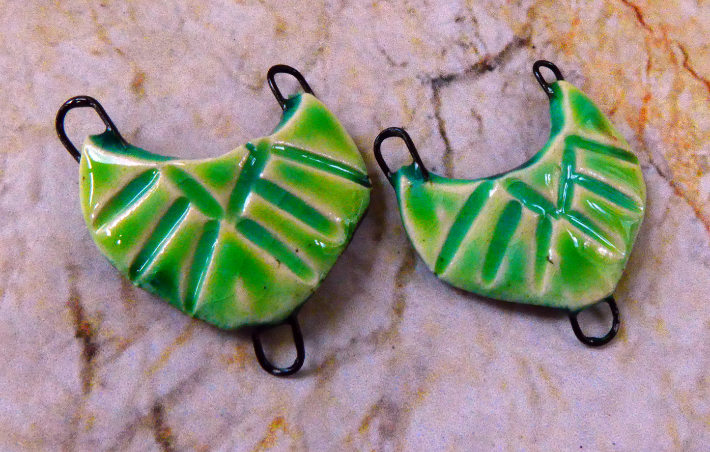 Ceramic Textured Shield Earring Connectors -Lime