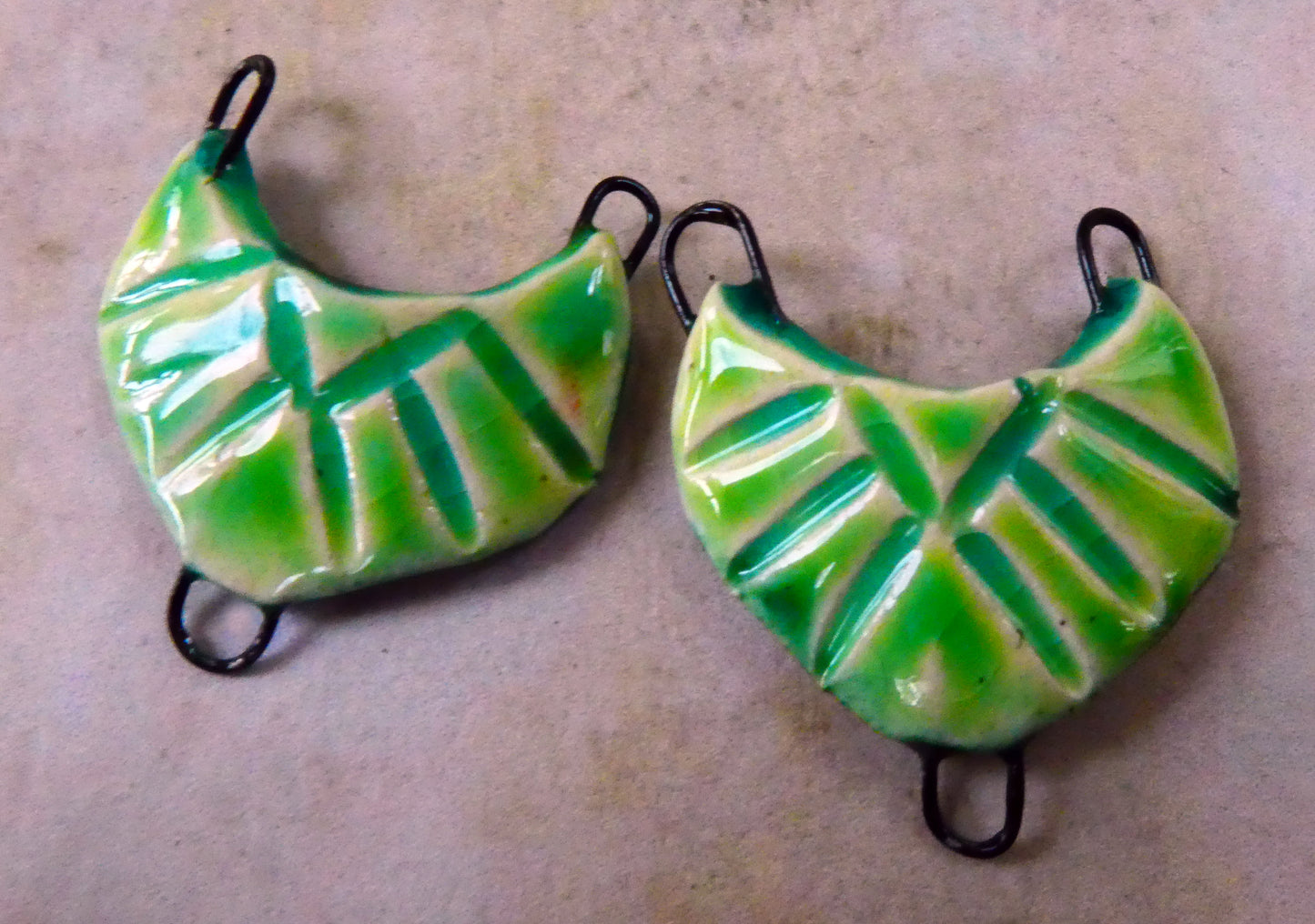 Ceramic Textured Shield Earring Connectors -Lime