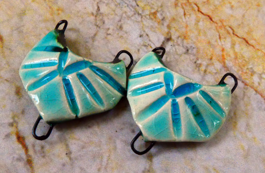 Ceramic Textured Shield Earring Connectors -Turquoise Crackle