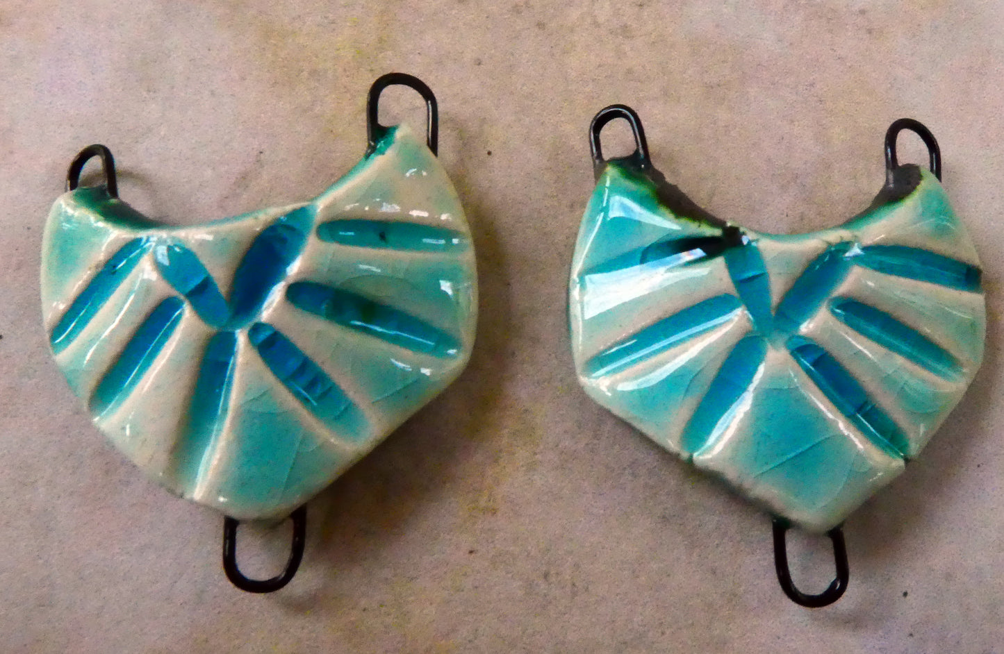 Ceramic Textured Shield Earring Connectors -Turquoise Crackle