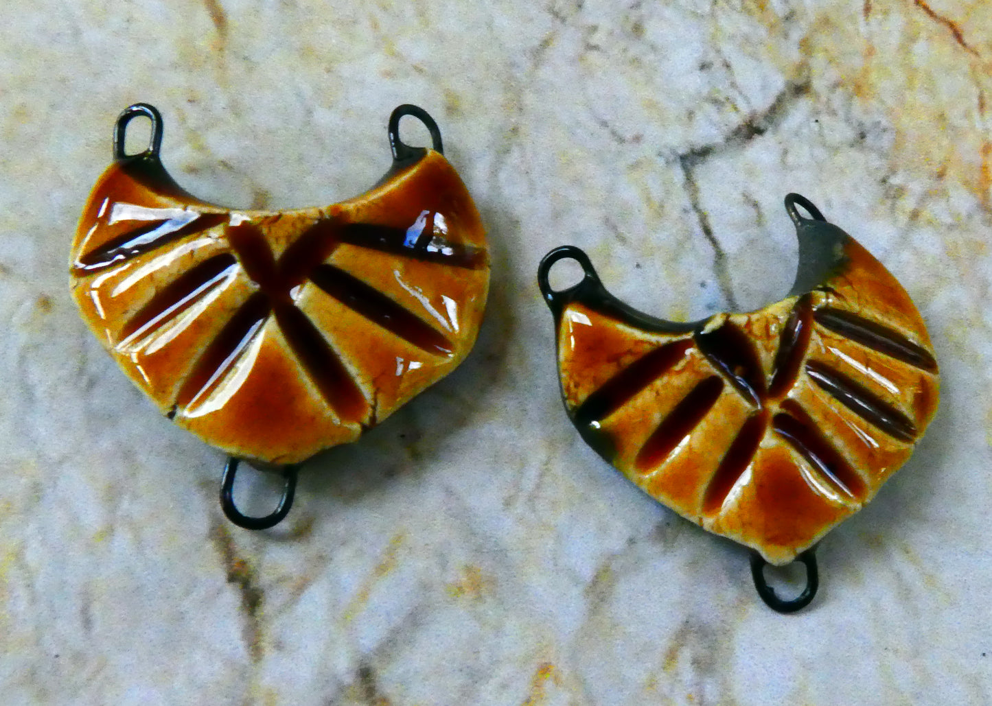 Ceramic Textured Shield Earring Connectors -Cognac