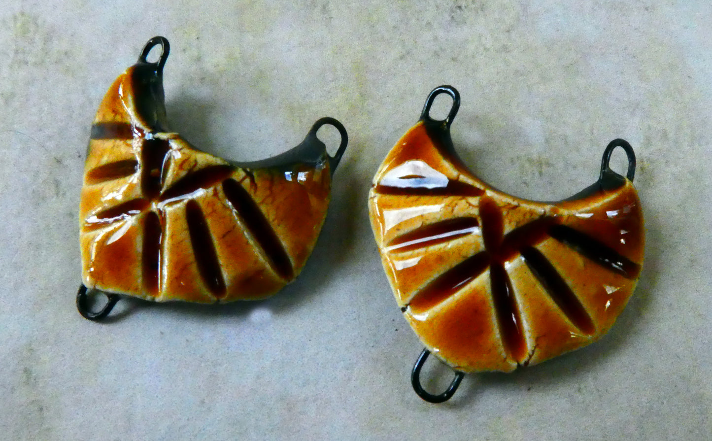 Ceramic Textured Shield Earring Connectors -Cognac