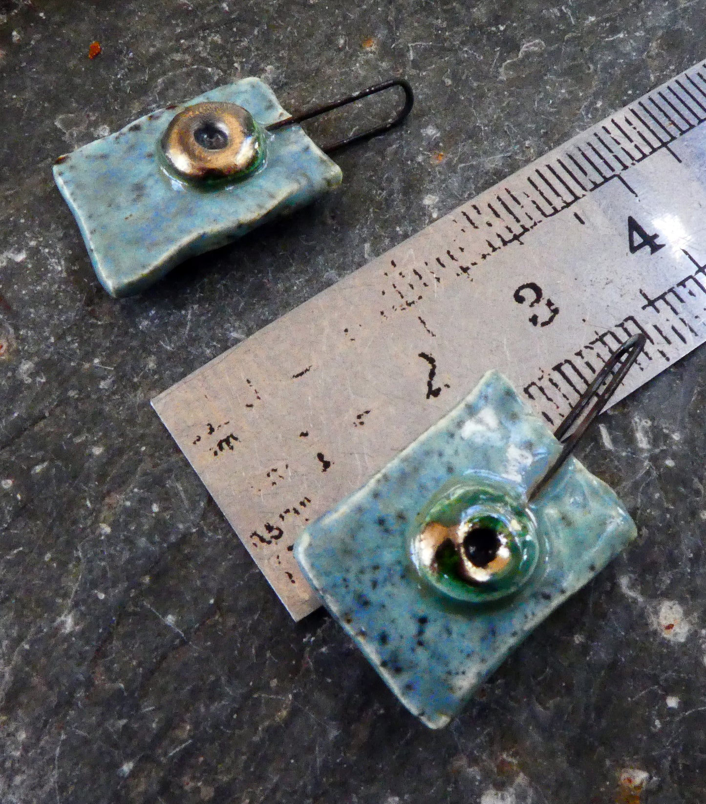 Ceramic Pinched Rivet Tablet Earring Charms -Autumn Blues
