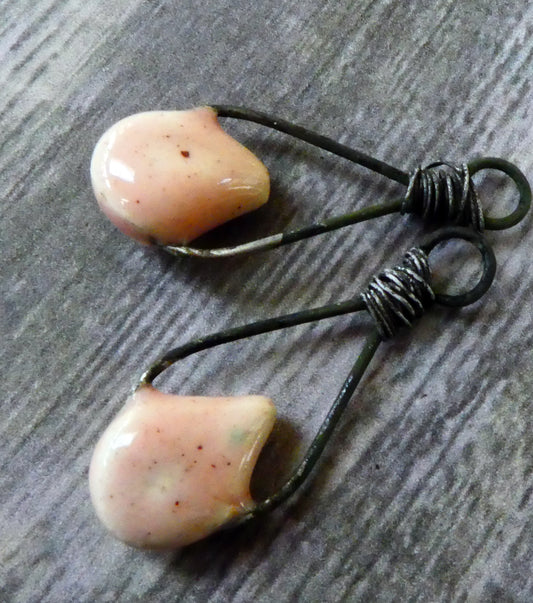 Ceramic Wire Wrapped Pointy Earring Charms - Morganite