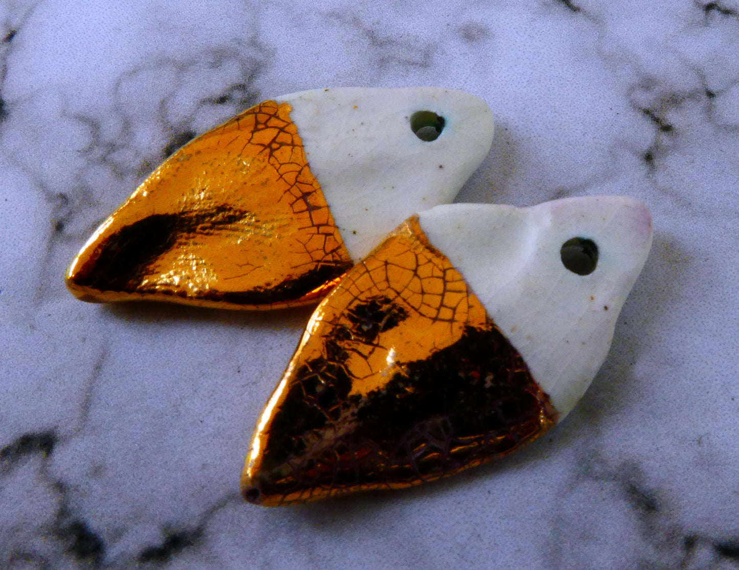 Porcelain Speckly Gold Dipped Ice Shard Earring Charms