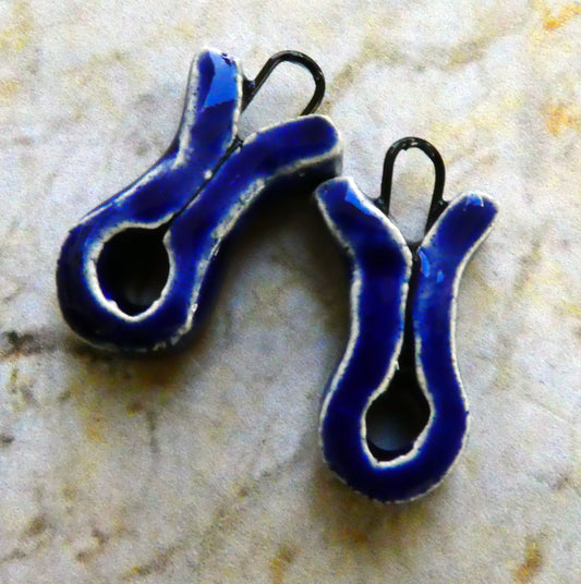 Ceramic Folded Ribbon Connectors -Mirror Blue