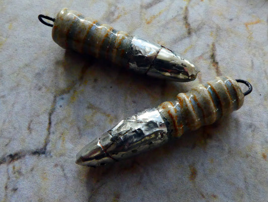 Ceramic Metallic Ribbed Spike Charms -Stone