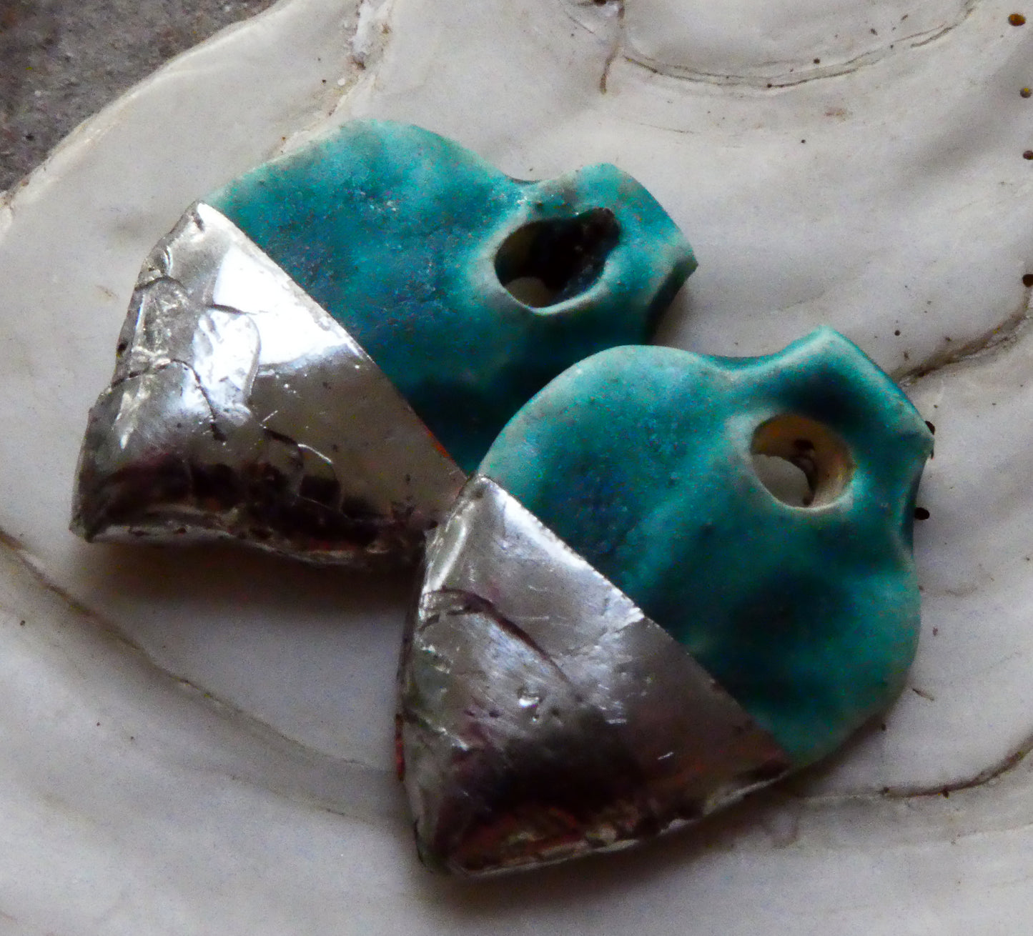 Ceramic Metallic Spearhead Charms - Antique Turquoise