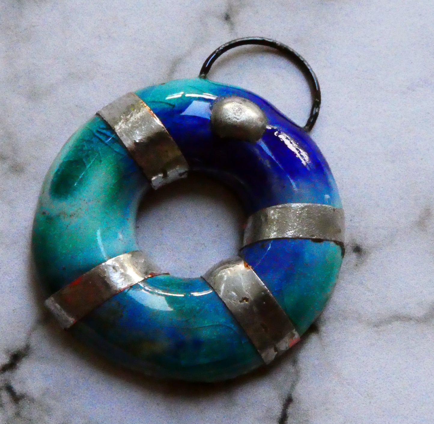 Ceramic Hoop Pendant - Blues