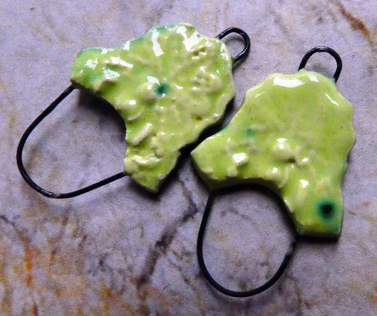 Ceramic Textured Earring Connectors -Honeydew