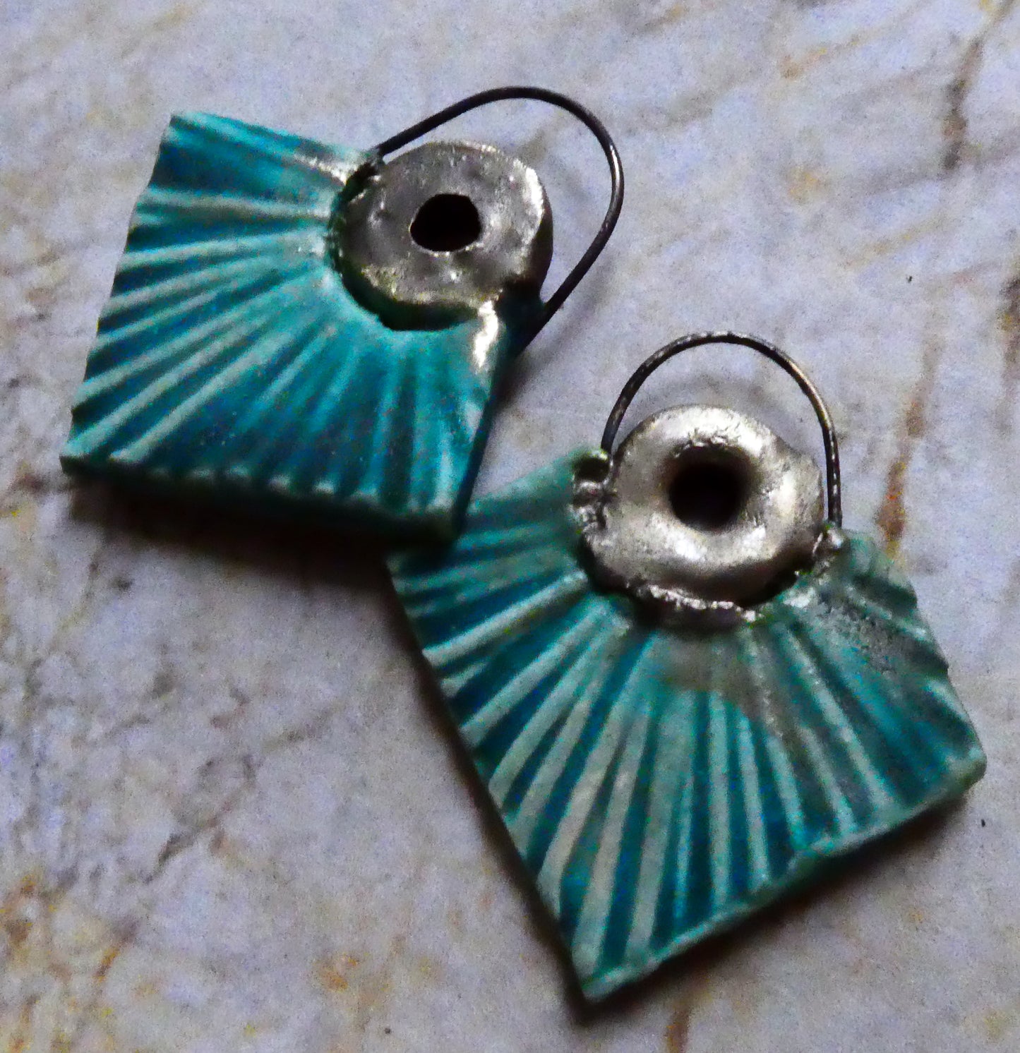 Ceramic Textured Fan Earring Charms -Antique Turquoise