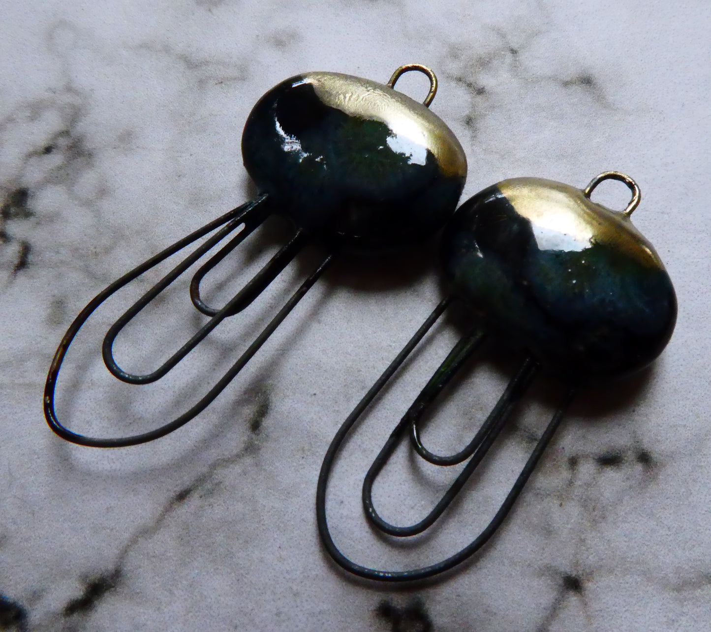 Ceramic Three Hoop Pebble  Earring Connectors - Obsidian