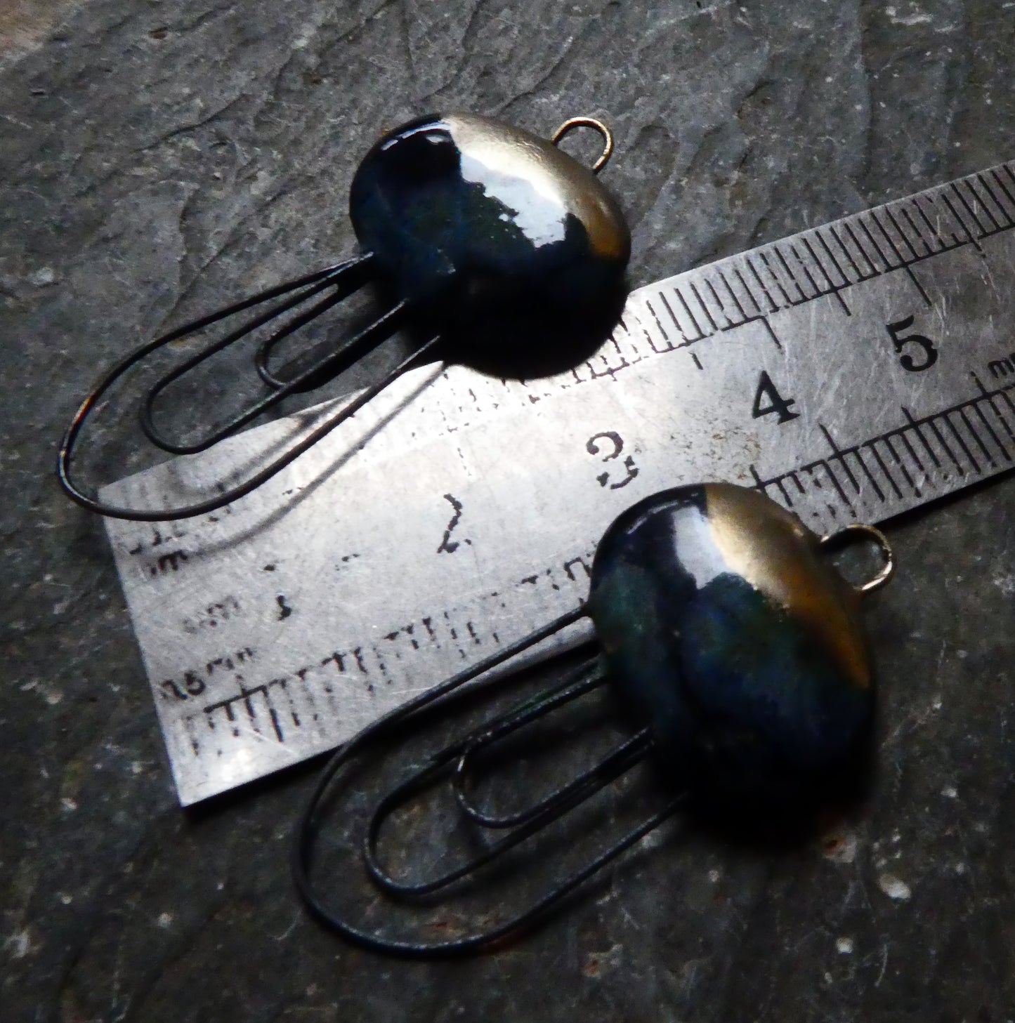 Ceramic Three Hoop Pebble  Earring Connectors - Obsidian