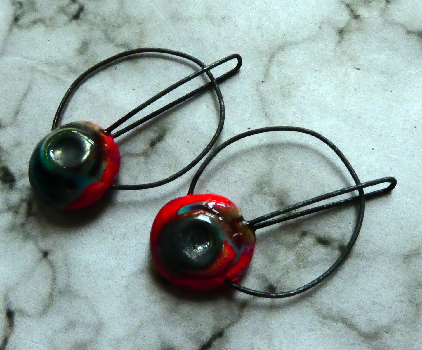 Ceramic Hoopy Disc Earring Charms -Ladybird