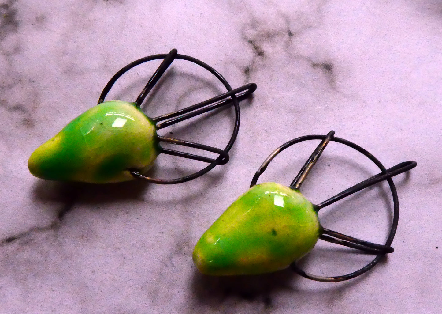Ceramic Hoopy Spikelet Earring Charms -Lime