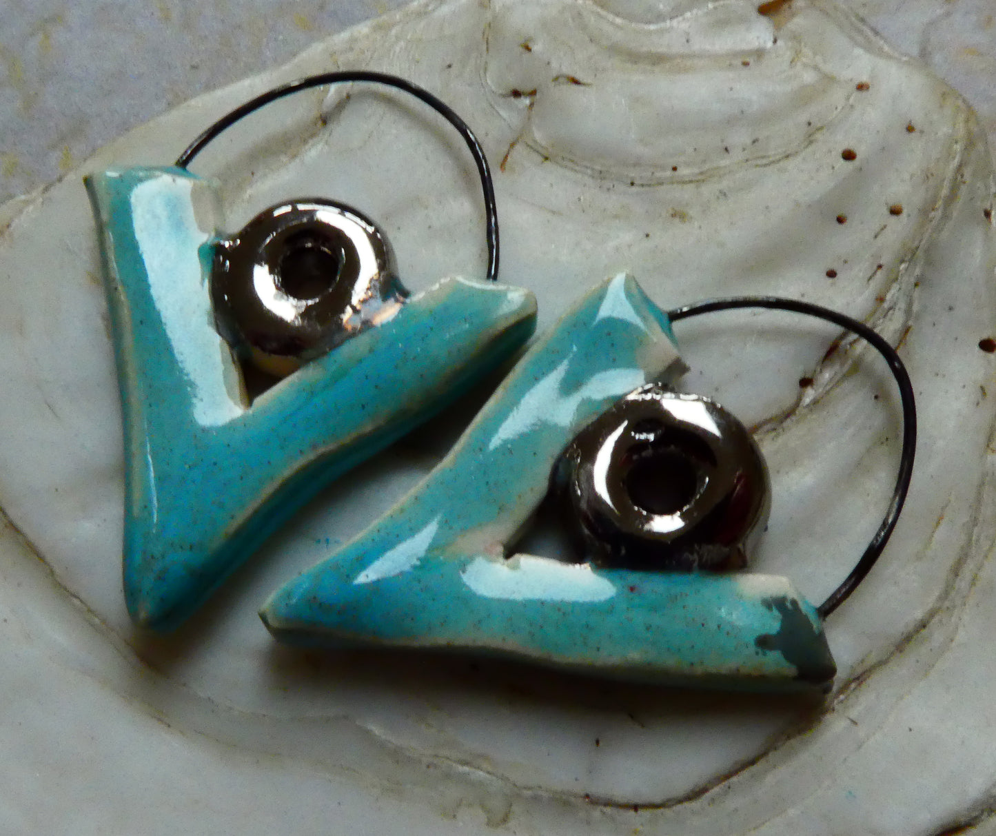 Ceramic Chevron and Disc Earring Charms - Larimar