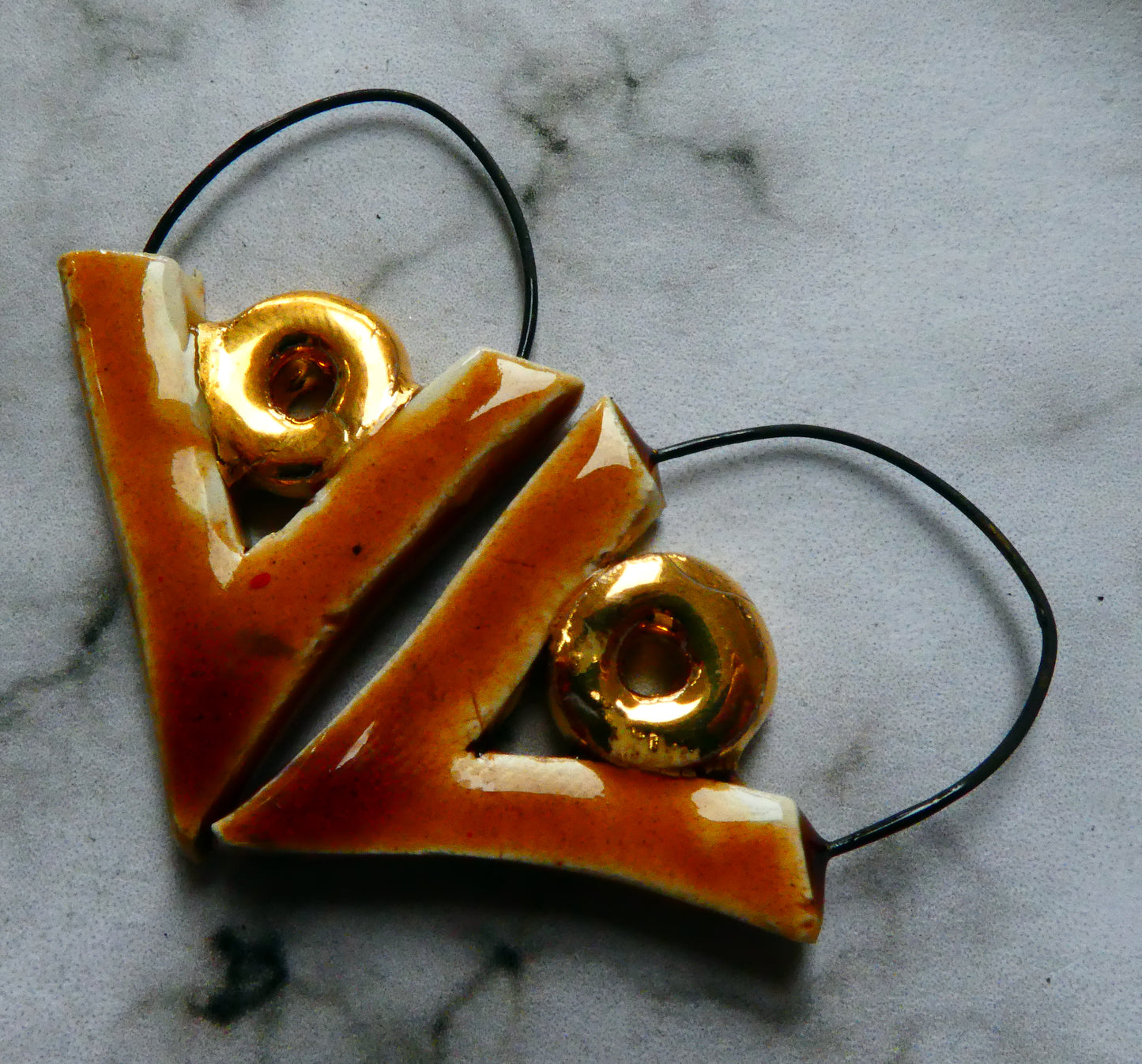 Ceramic Chevron and Disc Earring Charms - Cognac