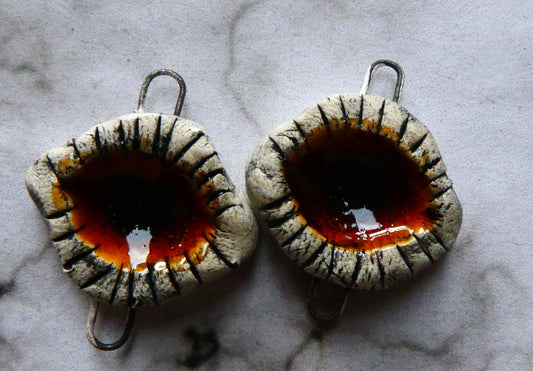 Ceramic Eye Earring Connectors - Cognac