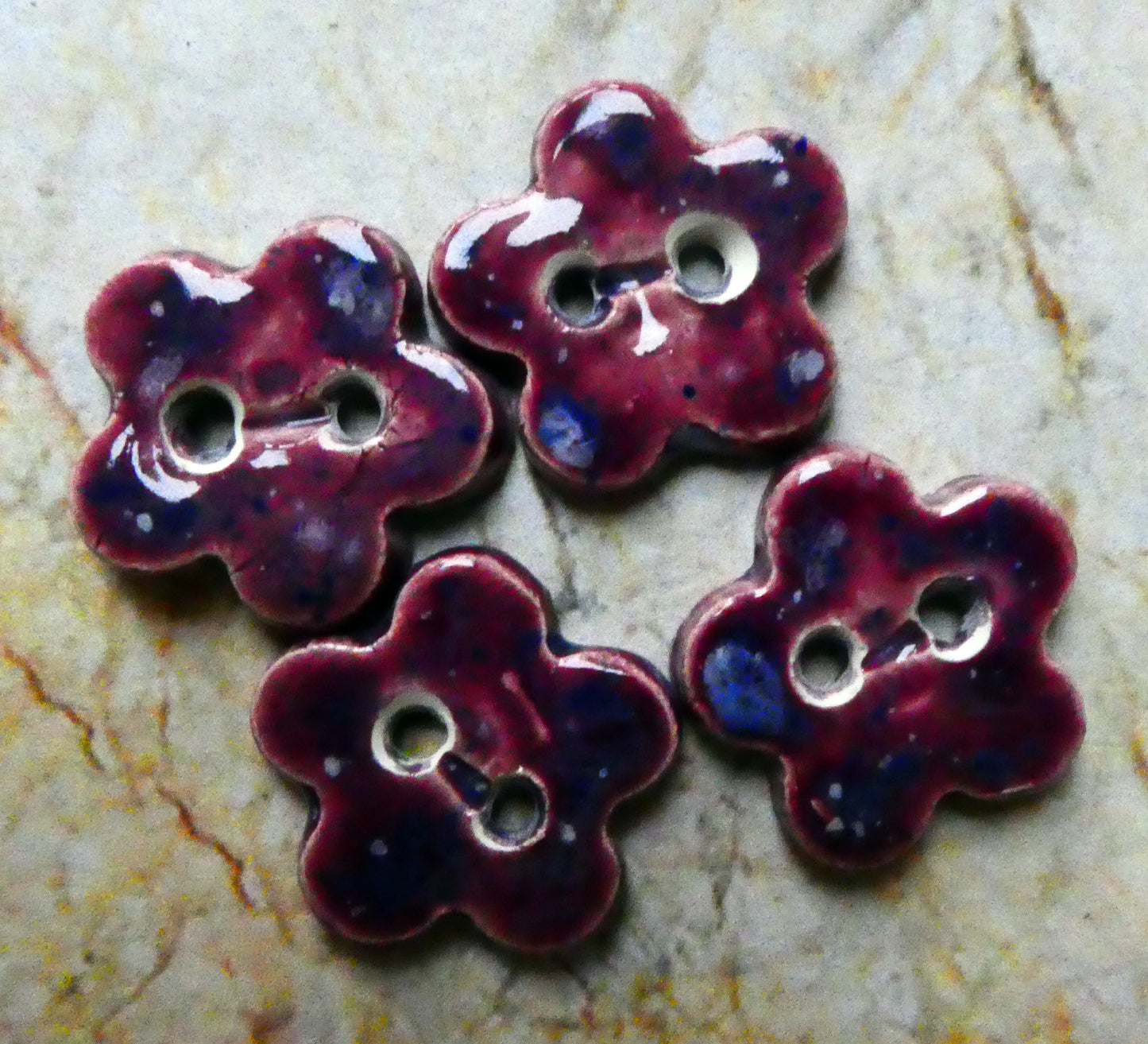 Ceramic Buttons - Flowers - Plum Jelly