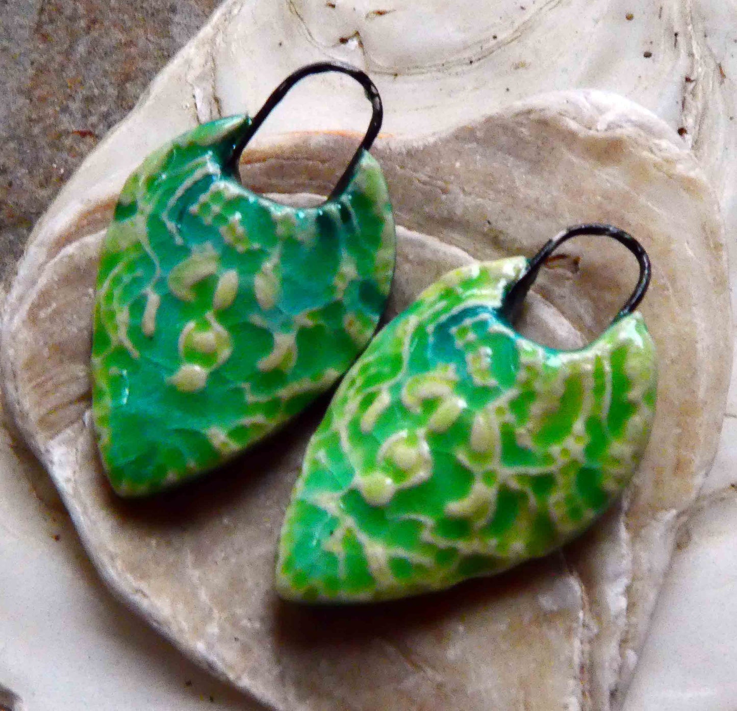 Ceramic Pointy Filligree Earring Charms - Lime