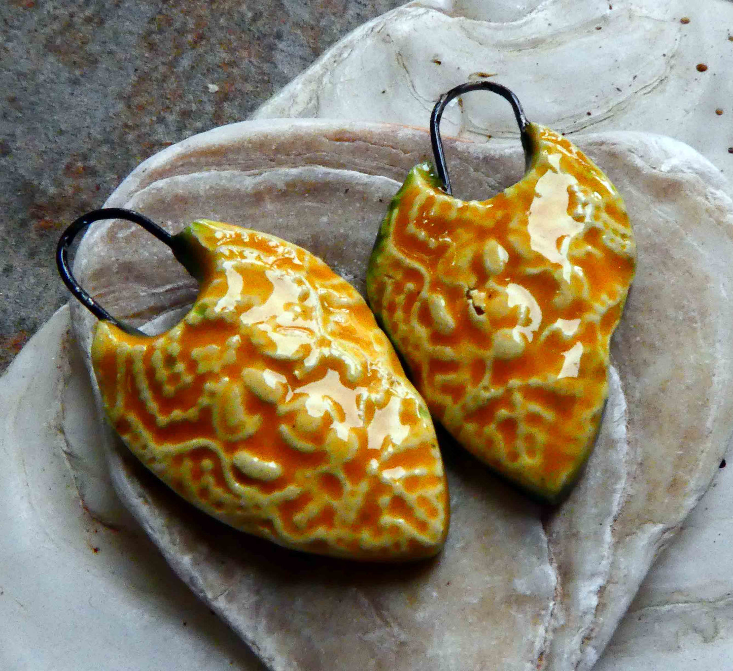 Ceramic Pointy Filligree Earring Charms - Yellow