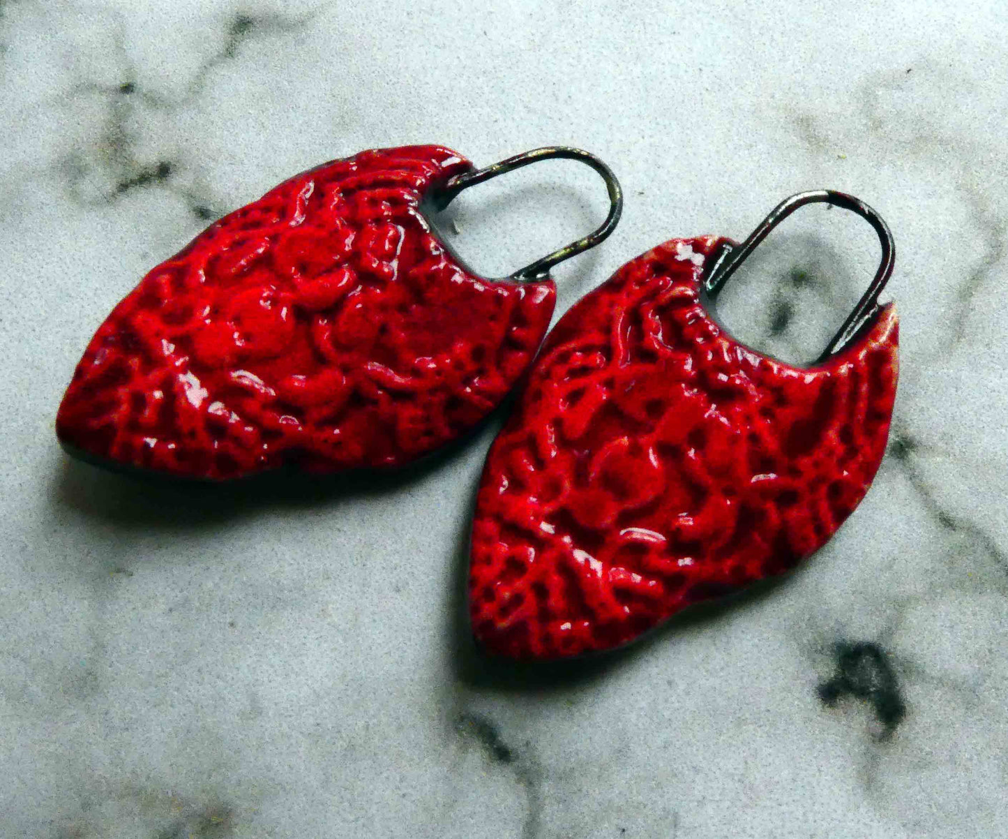 Ceramic Pointy Filligree Earring Charms -Red