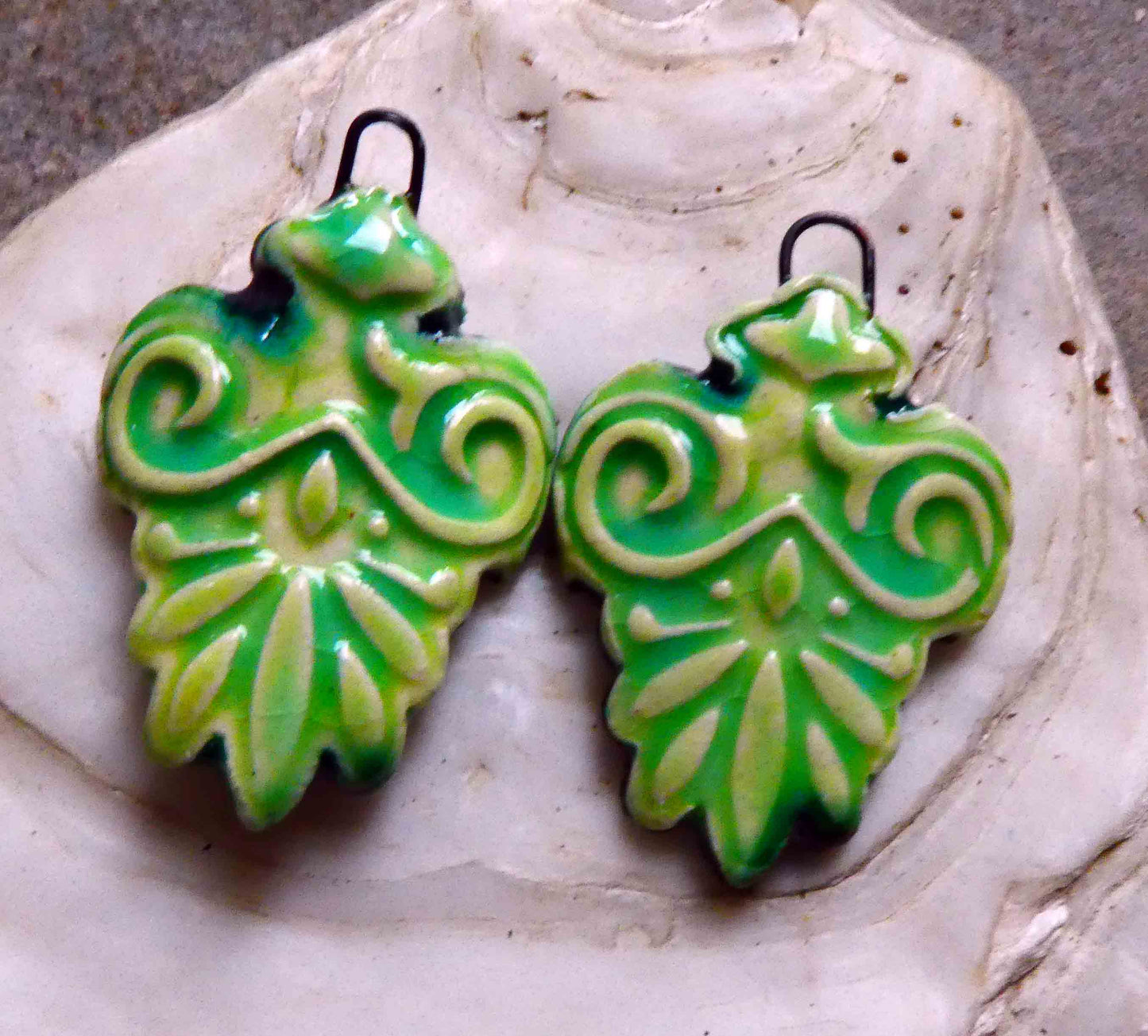 Ceramic Filligree Earring Charms -Lime