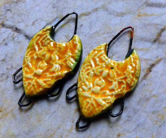 Ceramic Filligree Three Hoop Earring Connectors -Yellow