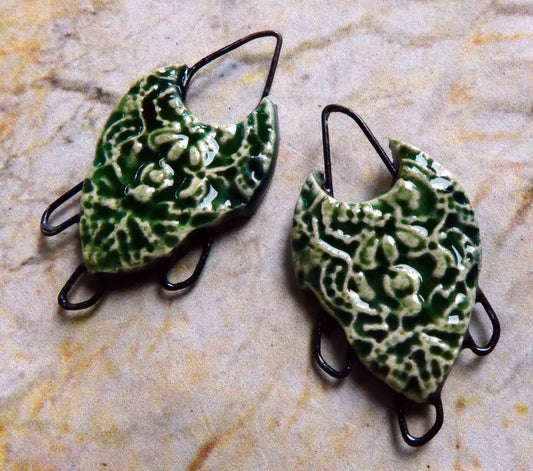 Ceramic Filligree Three Hoop Earring Connectors -Algae Bloom