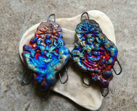 Ceramic Filligree Earring Connectors - Scorched #2