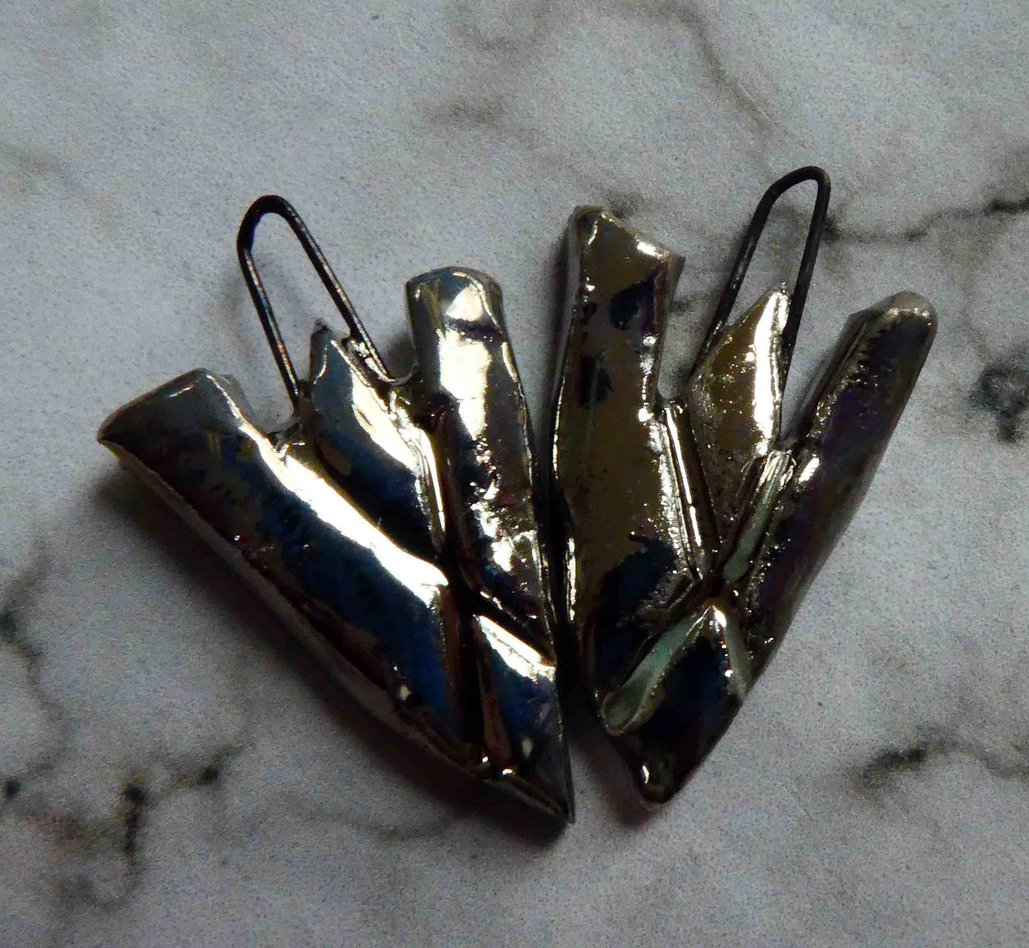 Ceramic Textured V Shaped Earring Charms -Platinum Lustre