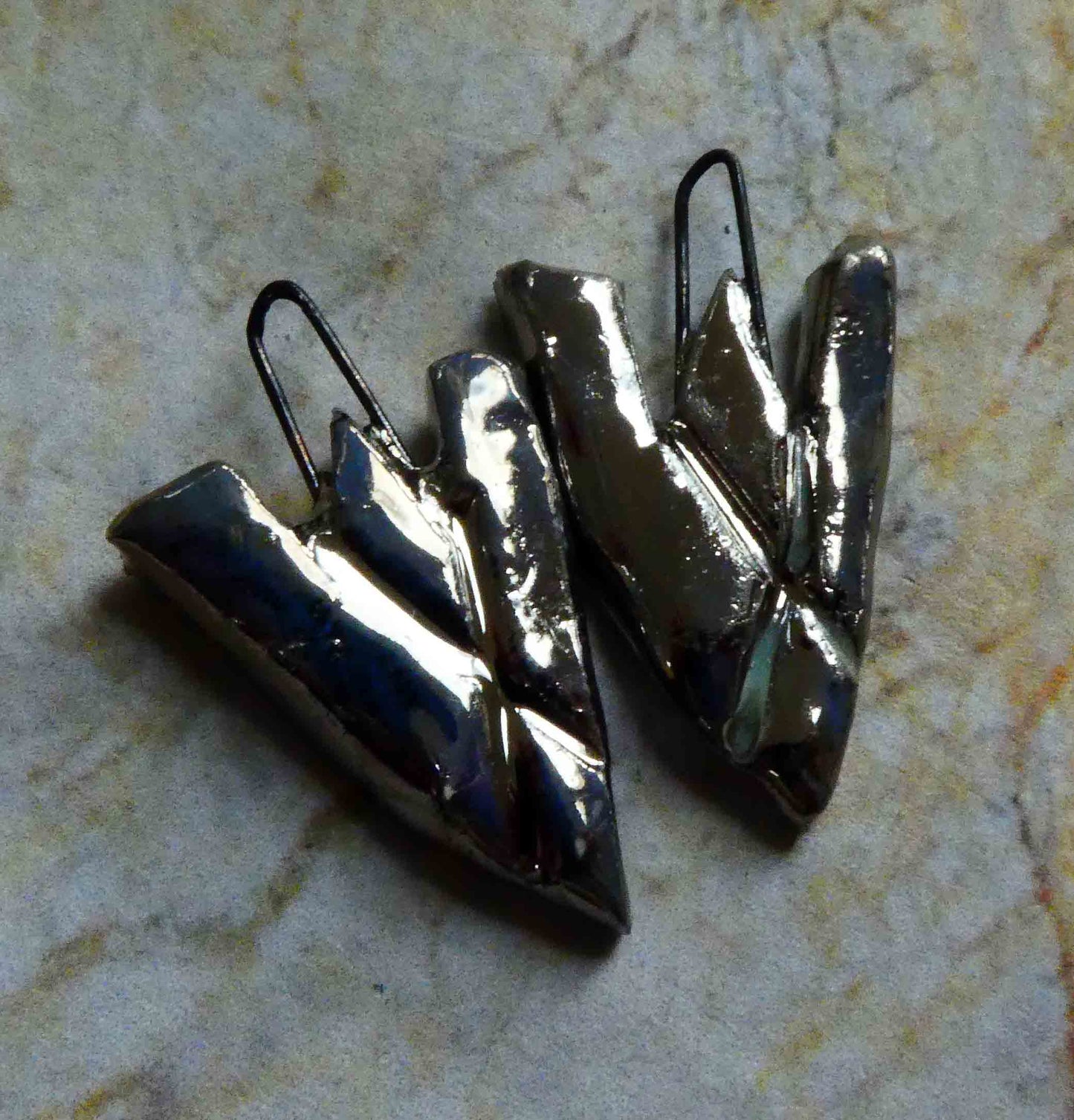 Ceramic Textured V Shaped Earring Charms -Platinum Lustre