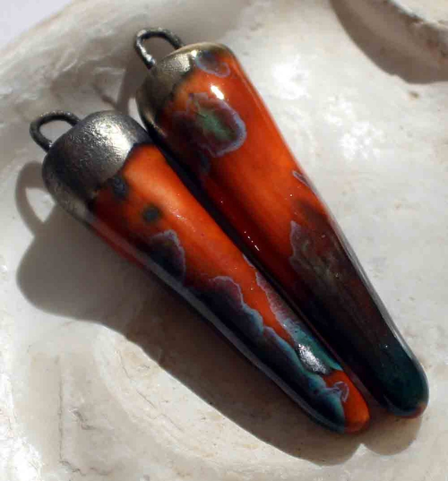 Ceramic Spikes Earring Charms - Vermillion Sunburst
