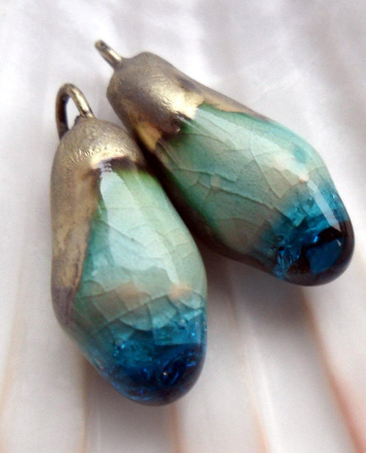 Ceramic Drops Earring Charms - Turquoise Crackle