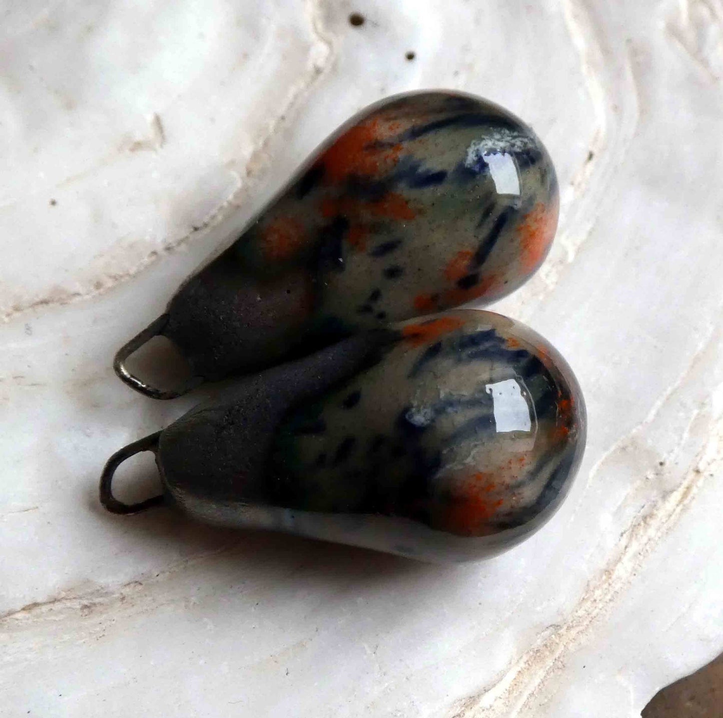 Ceramic Bronzy Drops Earring Charms - Smoke and Fire