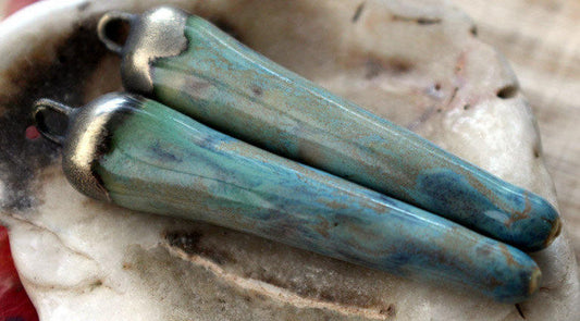 Ceramic Spikes Earring Charms -Blue Agate