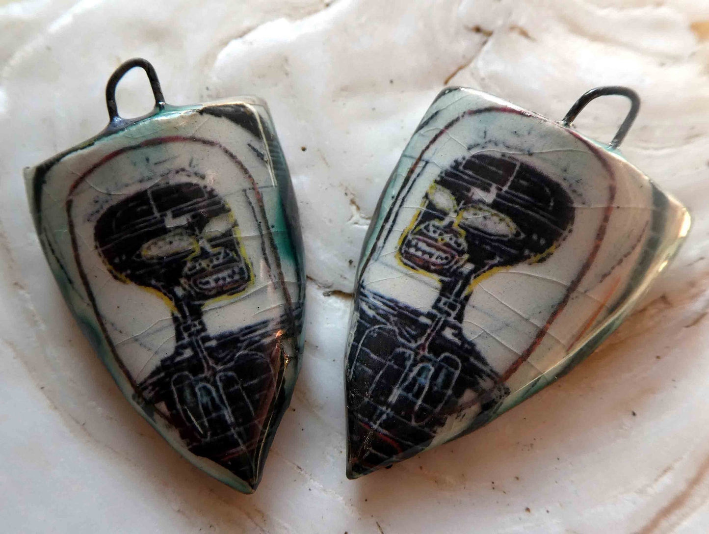 Ceramic Decal Basquiat Shield Earring Charms #7