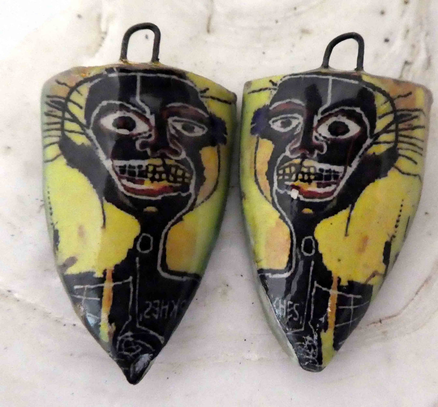 Ceramic Decal Basquiat Shield Earring Charms #2