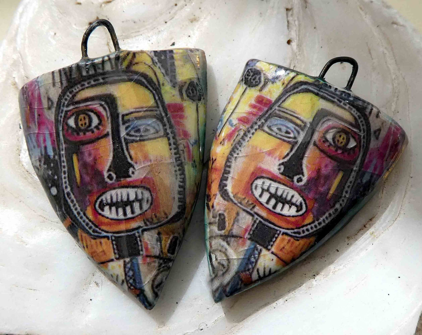 Ceramic Decal Basquiat Shield Earring Charms #9