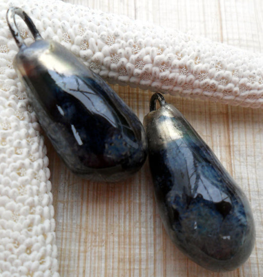 Ceramic Drops Earring Charms - Obsidian