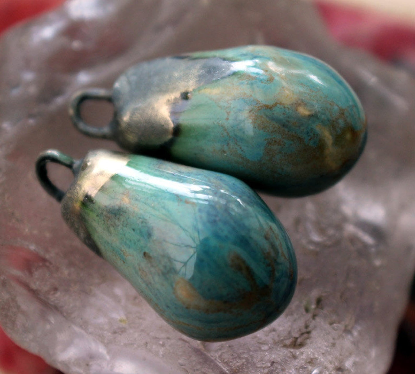 Ceramic Drops Earring Charms -Blue Agate
